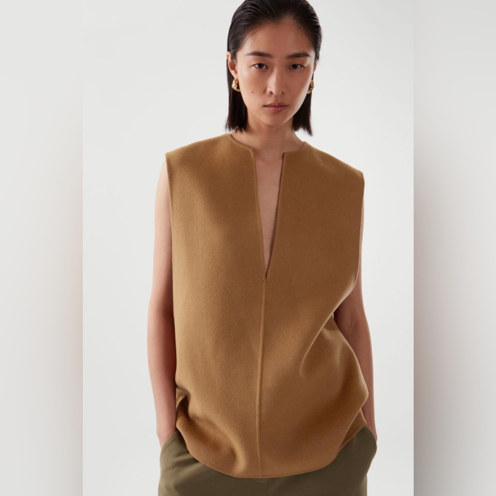 COS NEW camel deep v-neck vest size 10